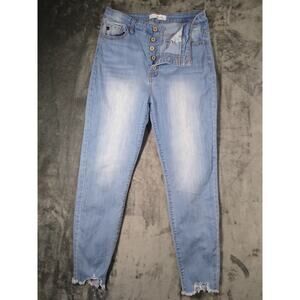 KanCan Jeans Womens Button Fly 15/31 Blue Nora High Rise Raw Hem Medium Wash
